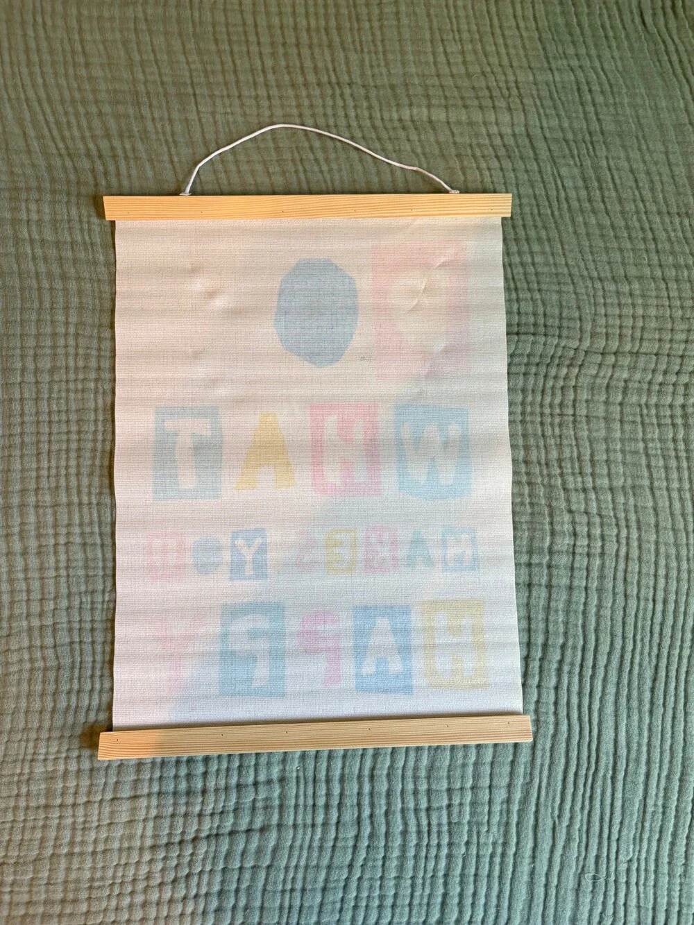 Canvas Wall Hanging Colorful Letters Wooden Bars 16 Inch Wide
